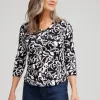 Cheap Abstract Print V-neck 3/4 Sleeve Tee Tops