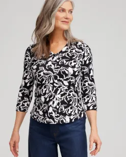 Cheap Abstract Print V-neck 3/4 Sleeve Tee Tops