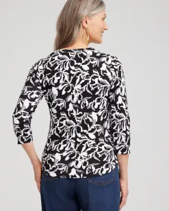 Cheap Abstract Print V-neck 3/4 Sleeve Tee Tops