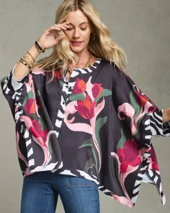 Flash Sale Animal Border Trim Button Poncho Tops | Ponchos & Ruanas