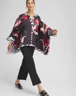Flash Sale Animal Border Trim Button Poncho Tops | Ponchos & Ruanas