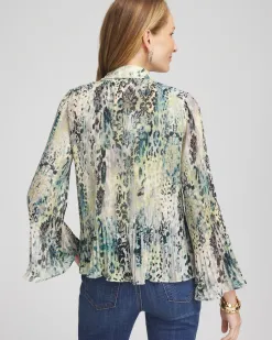Best Animal Print Pleated Blouse Tops | Blouses & Shirts