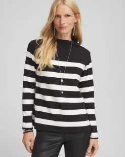 Outlet & White Striped Mock Neck Top Tops