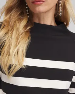 Outlet & White Striped Mock Neck Top Tops