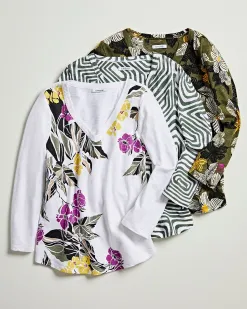 Best Blooms Abstract V-neck 3/4 Sleeve Tee Tops