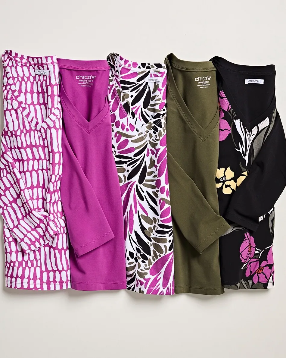 Discount Blooms Print 3/4 Sleeve Perfect Tee Tops