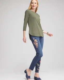 Store Button Trim Ribbed Tunic Tops