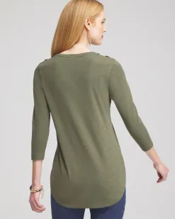 Store Button Trim Ribbed Tunic Tops