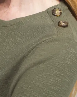Store Button Trim Ribbed Tunic Tops