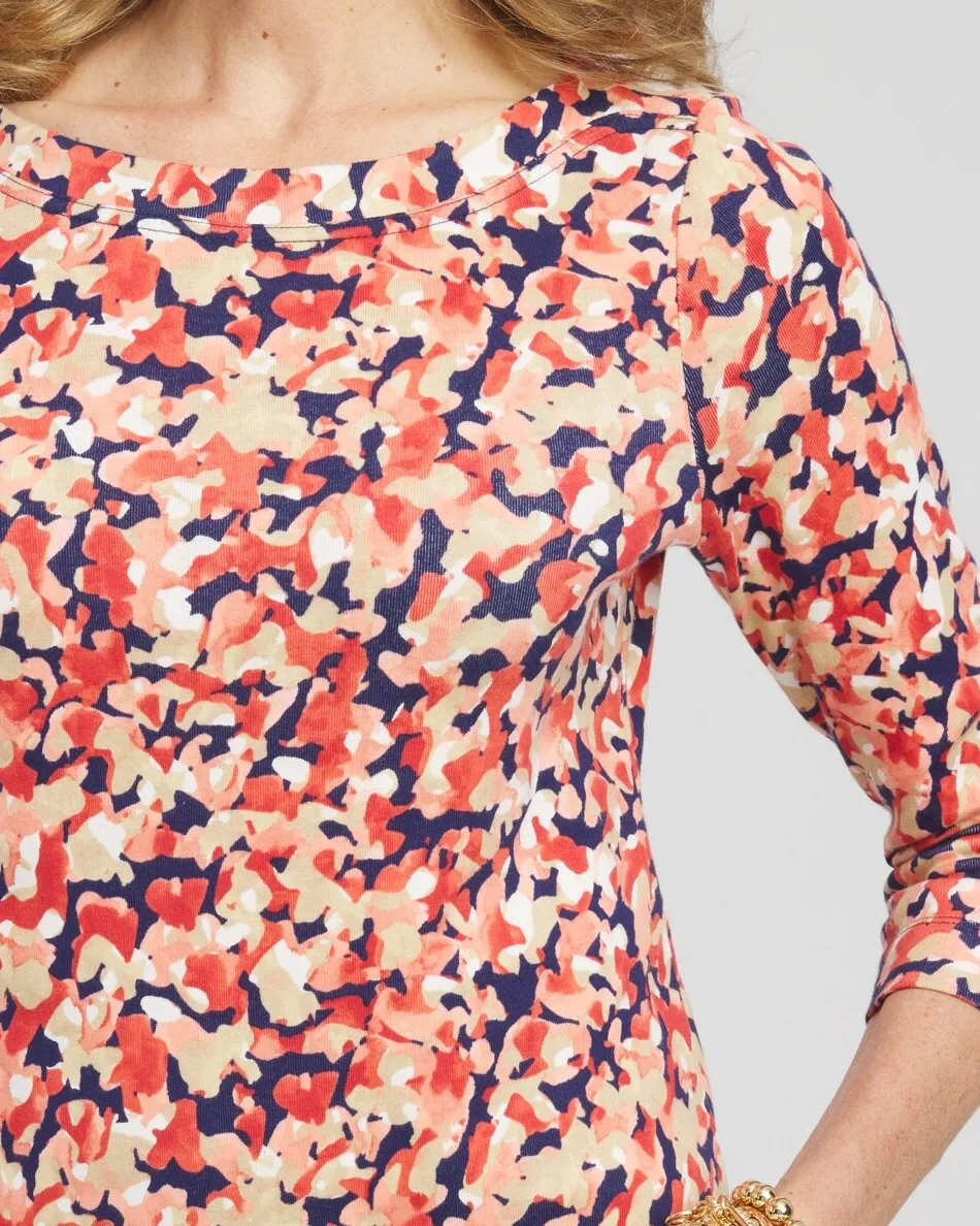 Outlet Camo 3/4 Sleeve Bateau Neck Tee Tops
