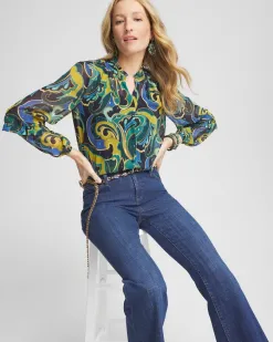 Best Sale Chiffon Clip Dot Swirl Print Blouse Tops | Blouses & Shirts