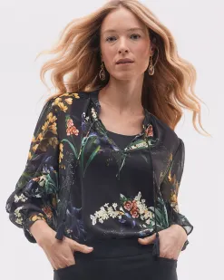 Cheap Chiffon Floral Ruffle Sleeve Blouse Tops