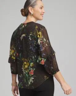 Cheap Chiffon Floral Ruffle Sleeve Blouse Tops