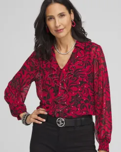 Outlet Chiffon Ruffle Neck Blouse Tops | Blouses & Shirts