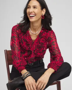 Outlet Chiffon Ruffle Neck Blouse Tops | Blouses & Shirts