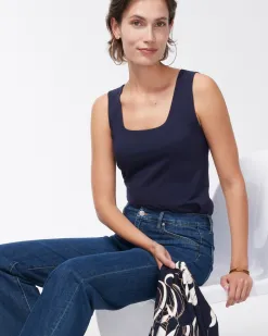 Cheap Contour Cotton™ Navy Square Neck Tank Tops
