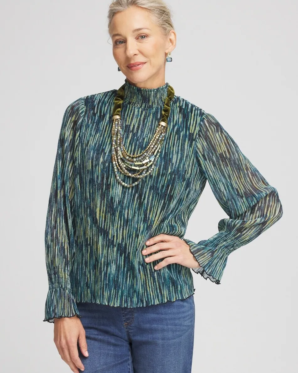 Shop Crinkle Shine Mock-Neck Top Tops
