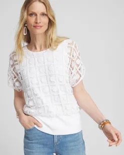 Store Crochet Trim Banded Hem Tee Tops