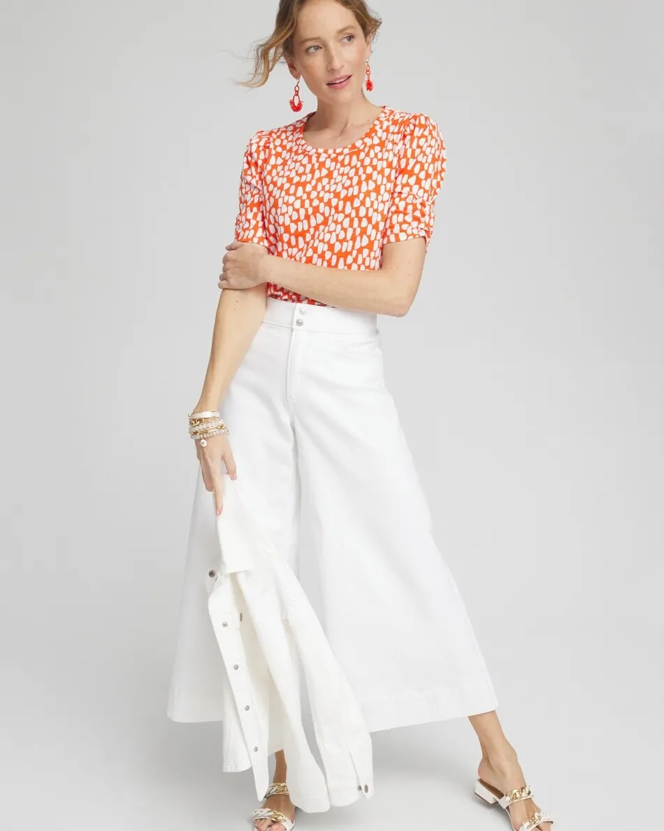 Online Dots Gathered Elbow Sleeve Tee Tops