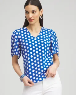 Store Dots Gauze Flutter Sleeve Top Tops