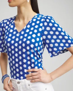 Store Dots Gauze Flutter Sleeve Top Tops