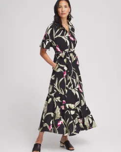 Online Elbow-sleeve Tiered Maxi Dress Dresses