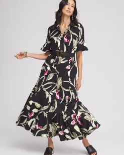 Online Elbow-sleeve Tiered Maxi Dress Dresses