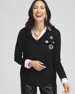 Shop Embellished Built-In Shirt Knit Sweater Sweaters