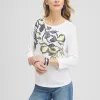 Store Embroidered 3/4 Sleeve Tee Tops