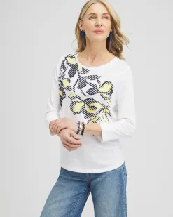Store Embroidered 3/4 Sleeve Tee Tops