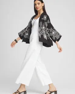 Hot Embroidered Floral Kimono Tops
