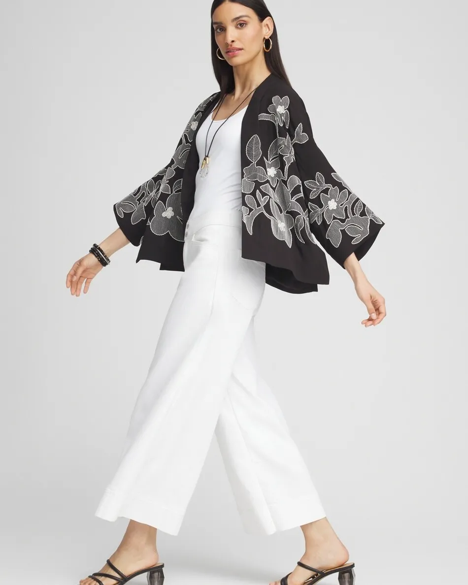 Hot Embroidered Floral Kimono Tops