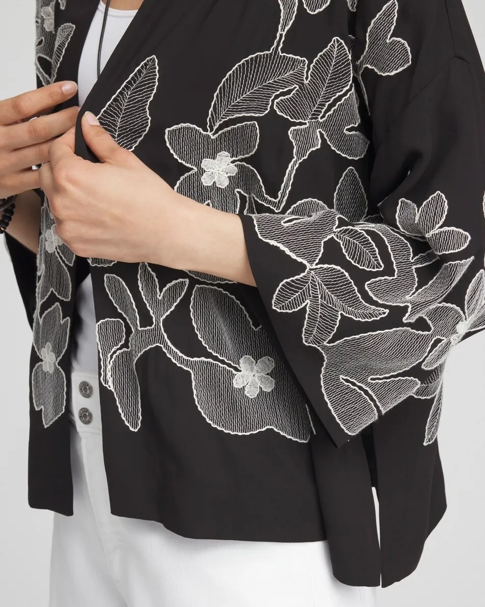 Hot Embroidered Floral Kimono Tops