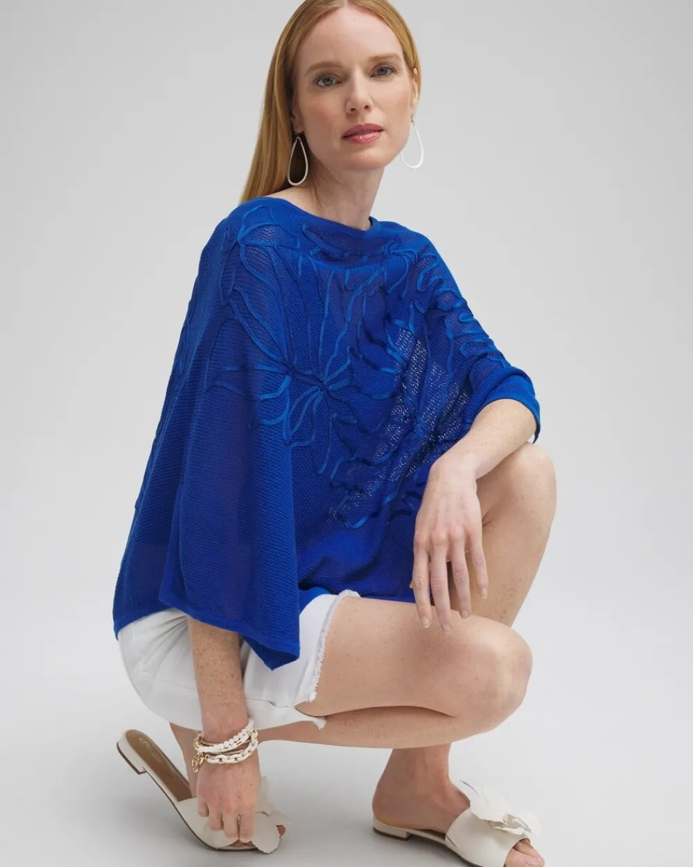 Flash Sale Embroidered Knit Triangle Poncho Tops