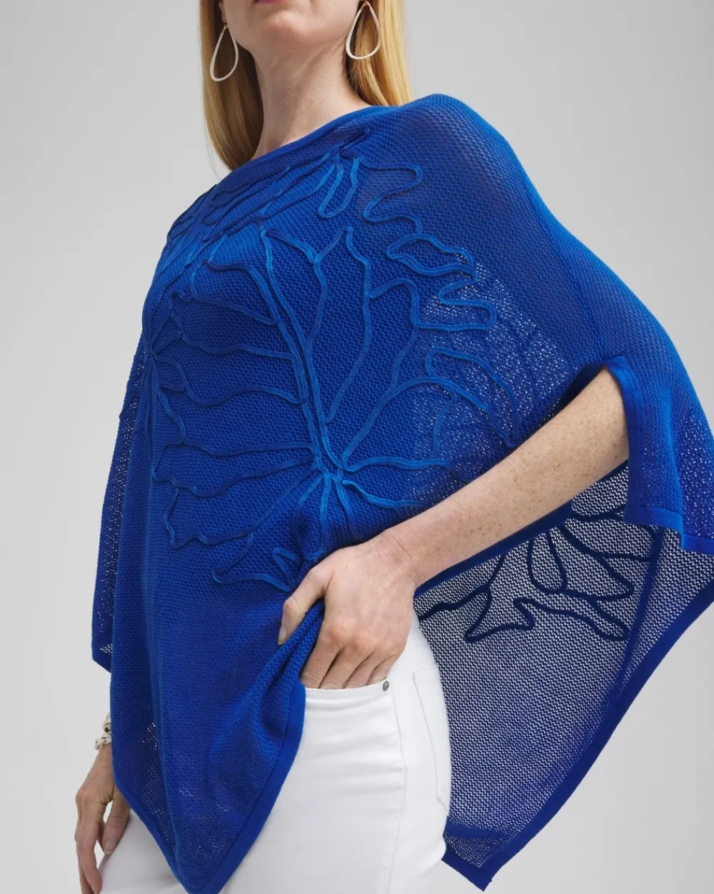 Flash Sale Embroidered Knit Triangle Poncho Tops