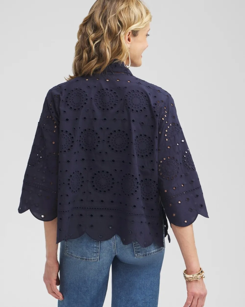 Fashion Eyelet Short Kimono Tops