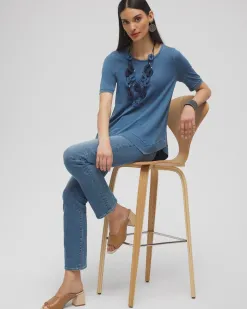 Store Faux Denim Asymmetrical Tee Tops