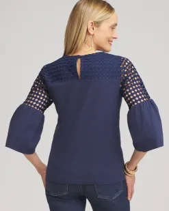 Hot Faux Denim Lace Mix Top Tops