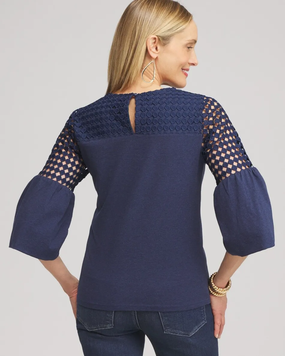 Hot Faux Denim Lace Mix Top Tops