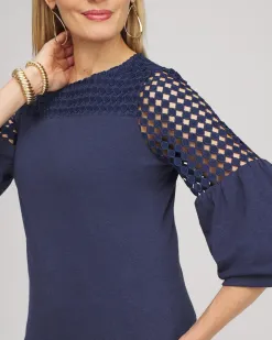 Hot Faux Denim Lace Mix Top Tops