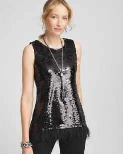 Hot Faux-Feather Sequin Tank Tops