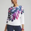Best Sale Floral 3/4 Sleeve Button Tee Tops