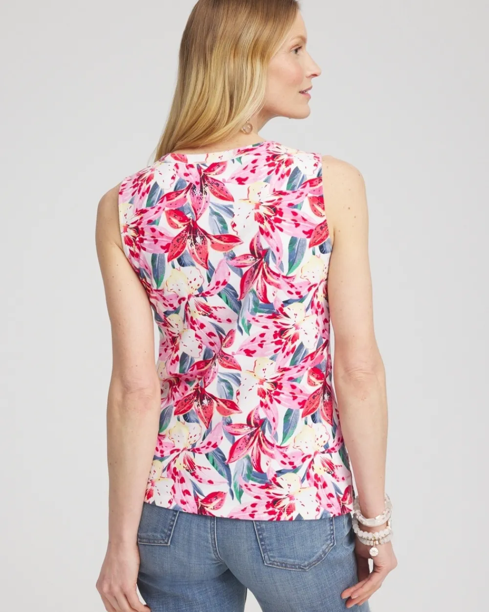 Store Floral Button Detail Tank Tops