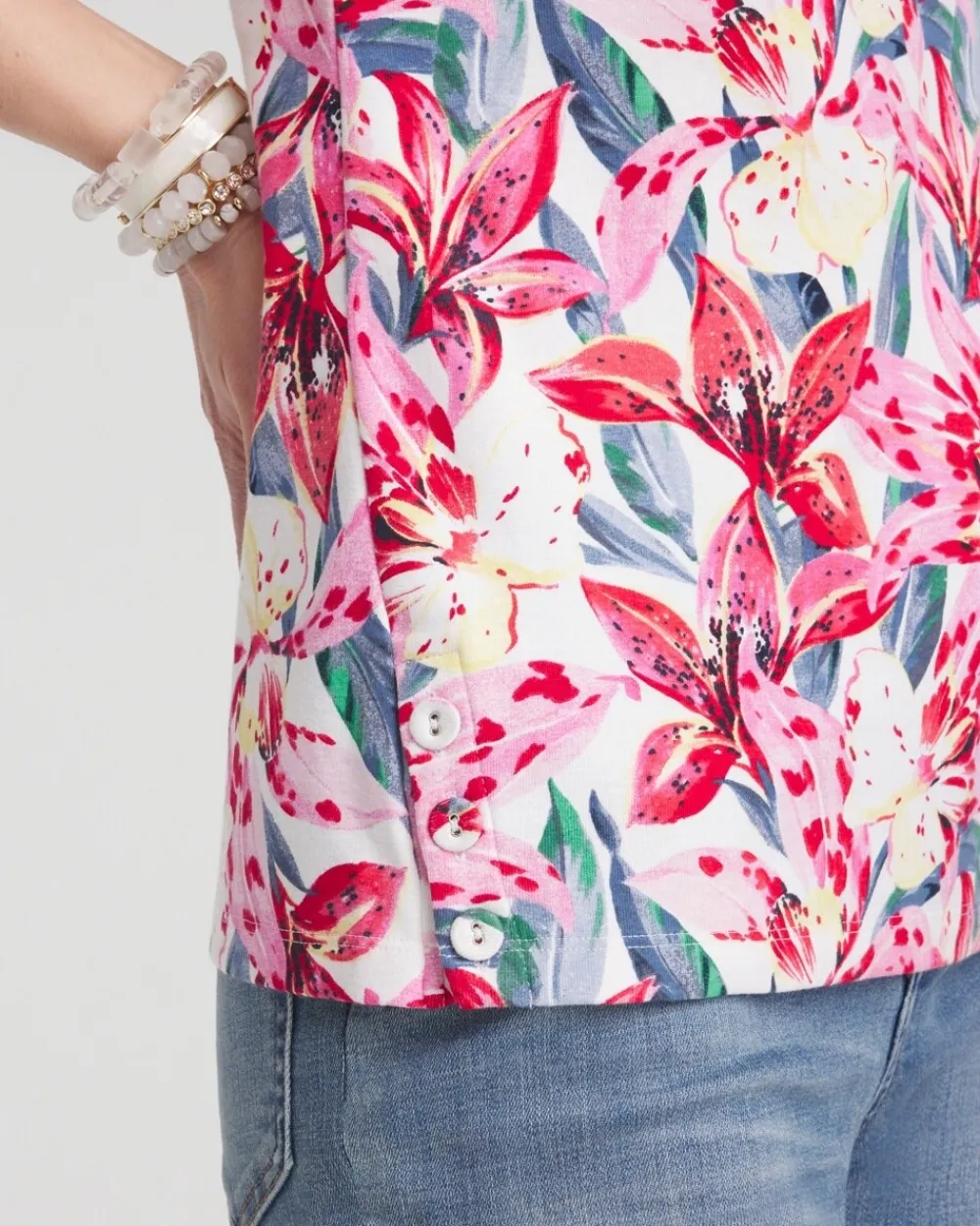 Store Floral Button Detail Tank Tops