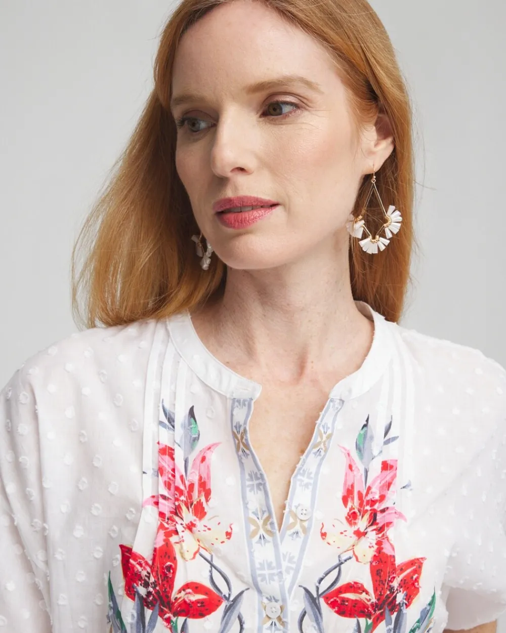 Clearance Floral Dolman Sleeve Cotton Shirt Tops