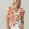 Best Floral Elbow Sleeve A-line Tee Tops
