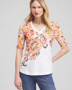Best Floral Elbow Sleeve A-line Tee Tops