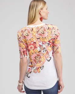 Best Floral Elbow Sleeve A-line Tee Tops