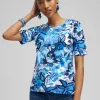 Online Floral Everyday Elbow Sleeve Tee Tops