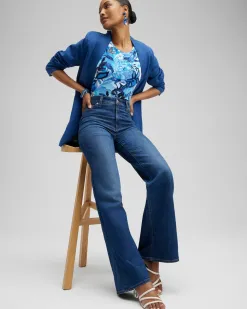 Online Floral Everyday Elbow Sleeve Tee Tops